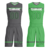 Custom Gray Green Classic Style Reversible Basketball Uniform Personalized COOLMAX BBJR-D017046